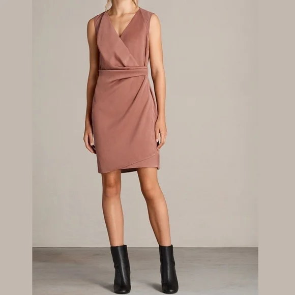 All Saints Dusty Rose Wrap Dress Size 8 - Picture 1 of 12